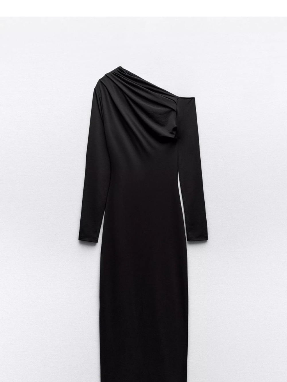 Zara Black One-Shoulder Long Sleeve Maxi Dress